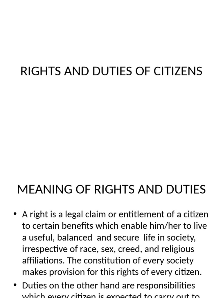 Rights and Duties of Citizens Explained | PDF
