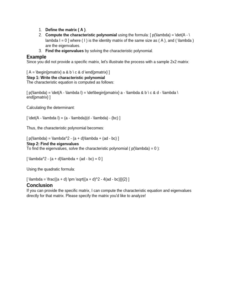 Eigenvalue Calculation for Matrices | PDF