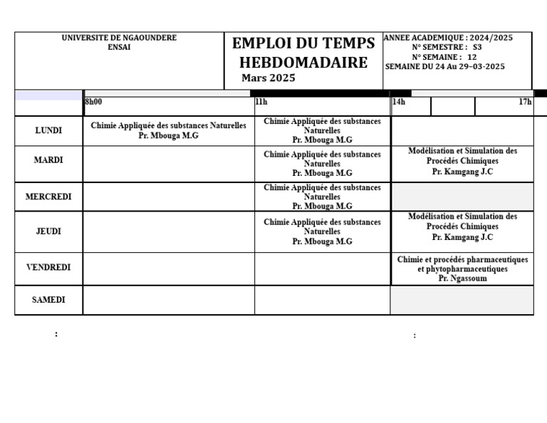 Emploi du temps Master Chimie 2025 | PDF | Chimie | Sciences physiques