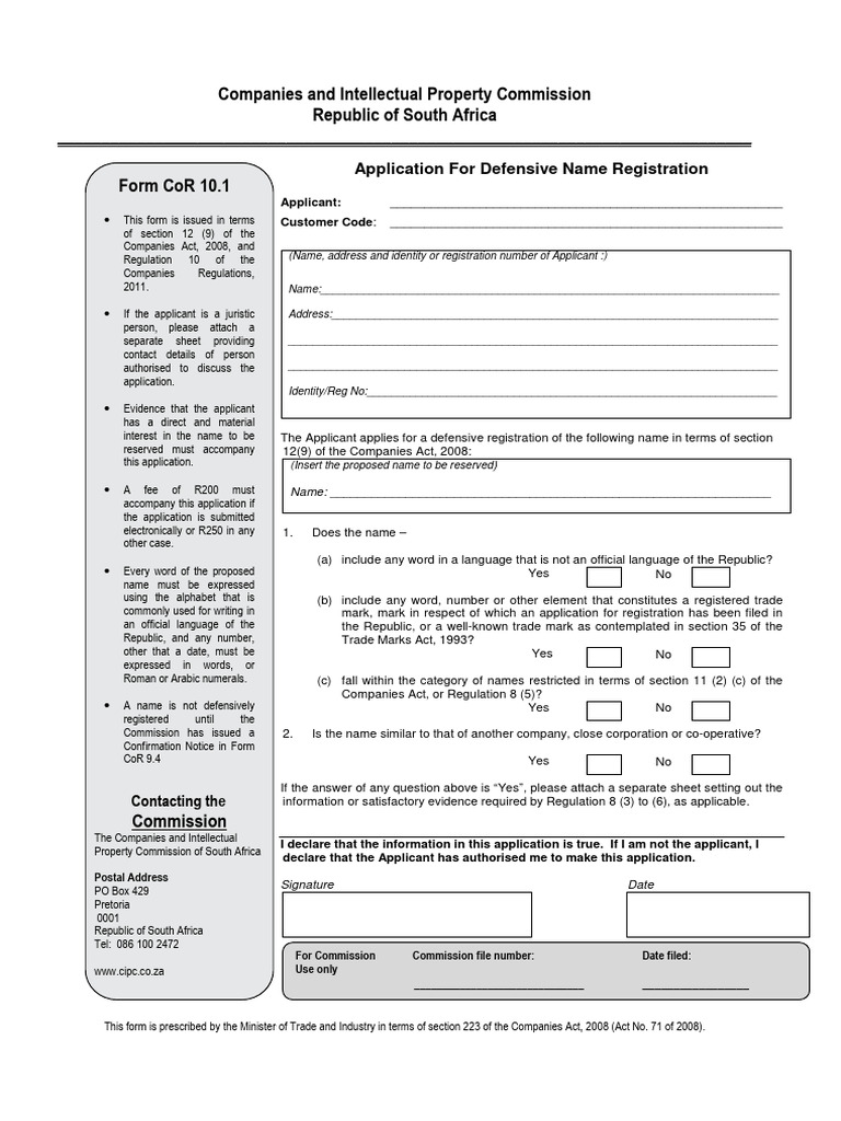 Defensive Name Registration Form CoR 10.1 | PDF | Trademark | Justice