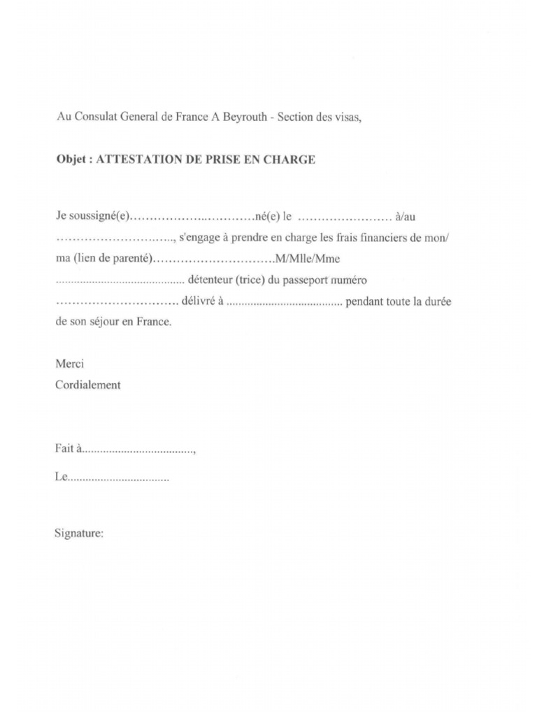 Attestation de Prise en Charge | PDF