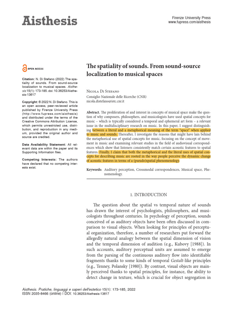 Spatiality of Sounds in Music Analysis | PDF | Perception | Sound