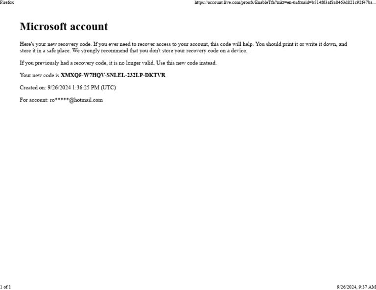 Microsoft Account Recovery Code | PDF