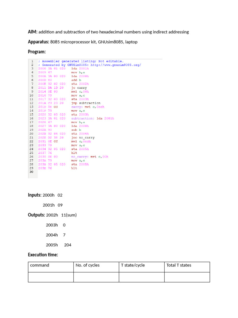 addition of numbers through indirect addressing | PDF