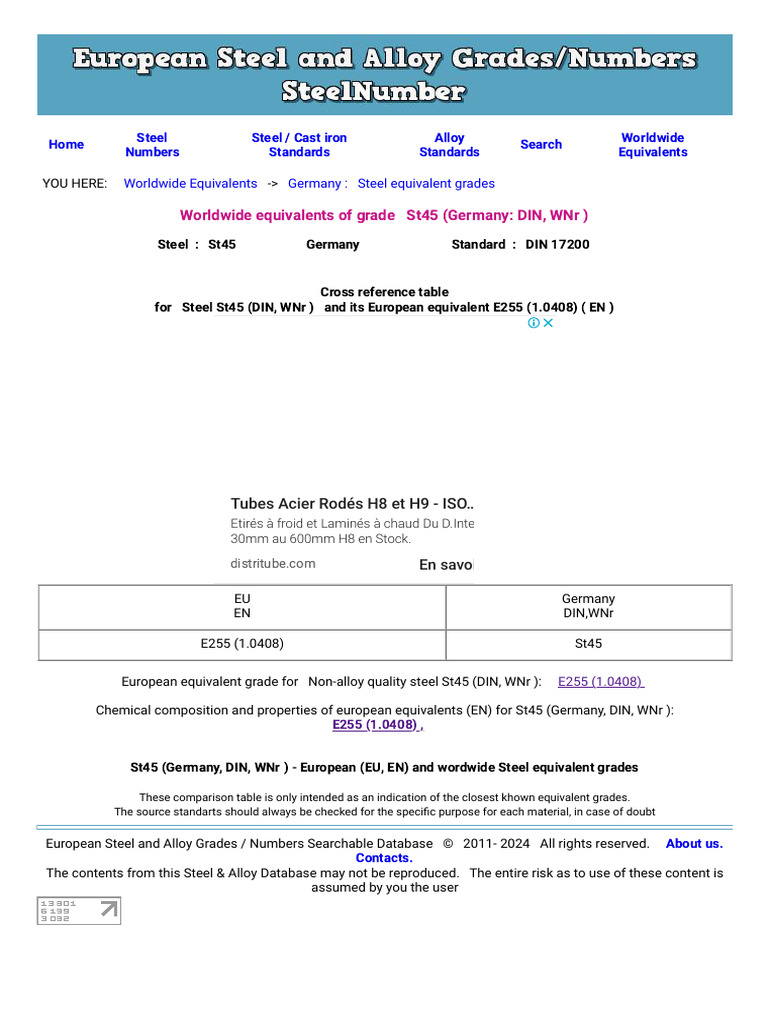 St45 Steel Equivalent Grades Overview | PDF