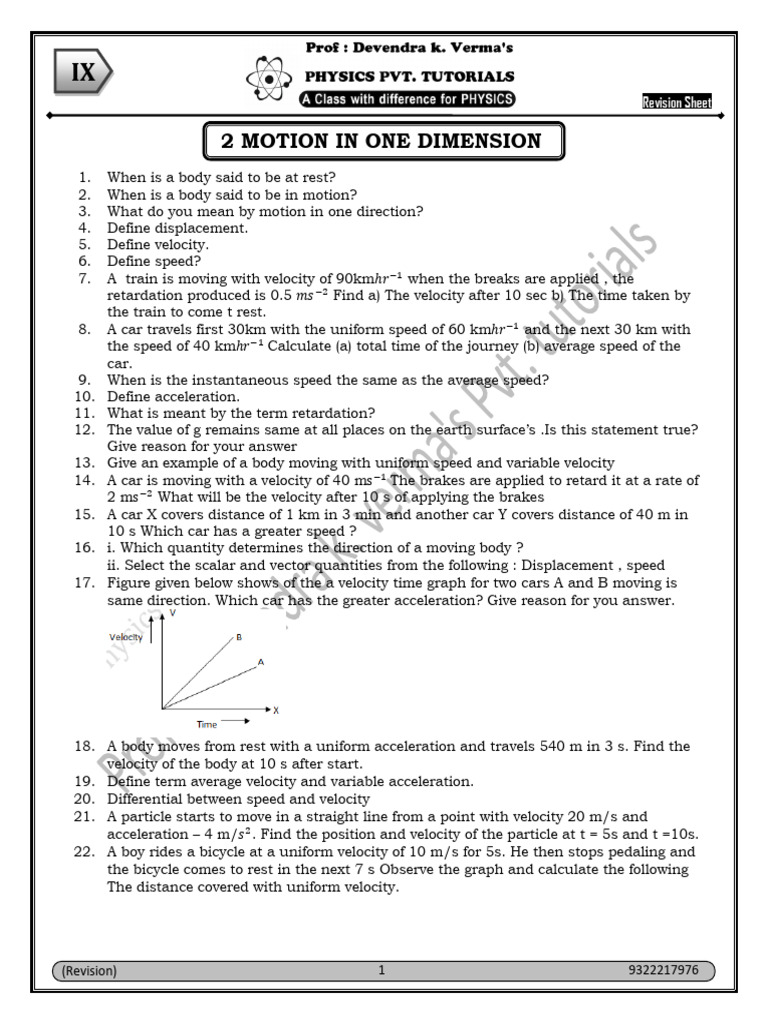 Motion in One Dimension Concepts | PDF | Speed | Velocity