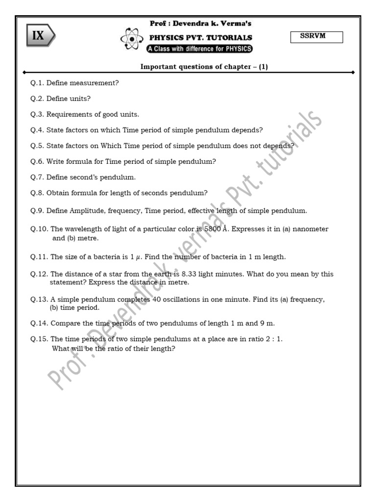 Imp Questions of Chapter 1 For SSRVM | PDF