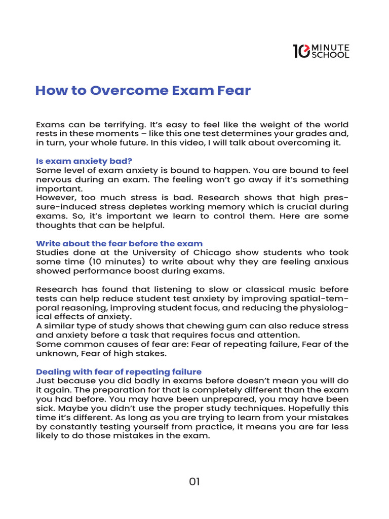 Overcoming Exam Fear Techniques | PDF | Behavioural Sciences | Psychology