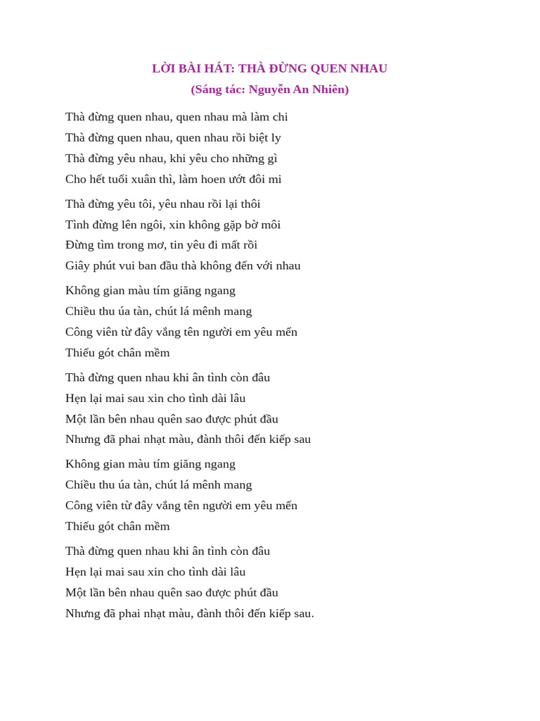 Lời Bài Hát | PDF