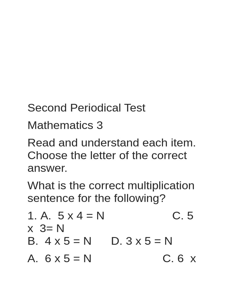 Mathematics 3 Periodical Test Questions | PDF | Multiplication ...