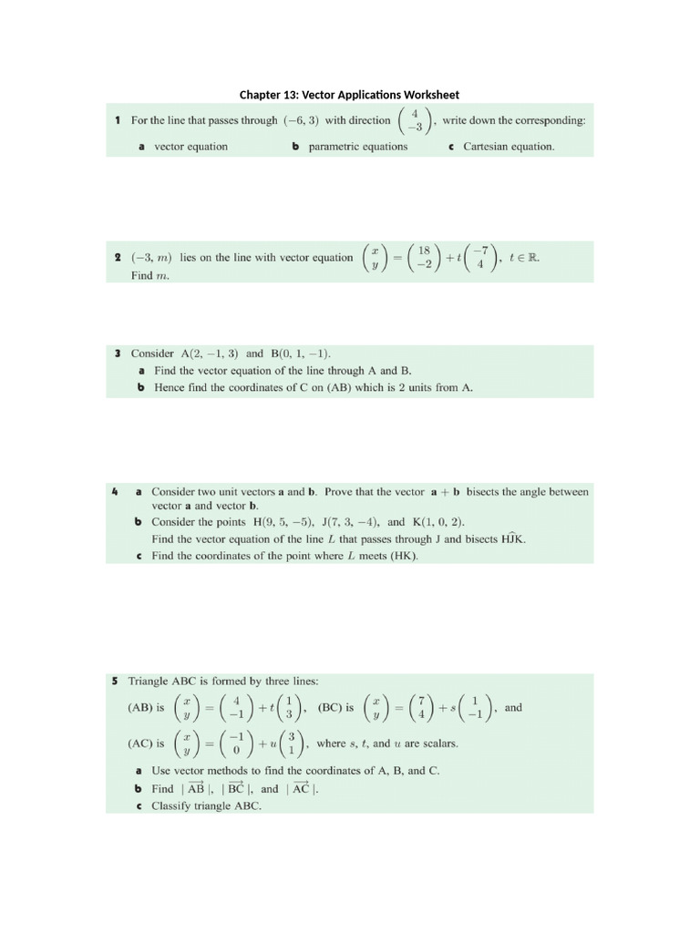 Vector Applications Worksheet | PDF