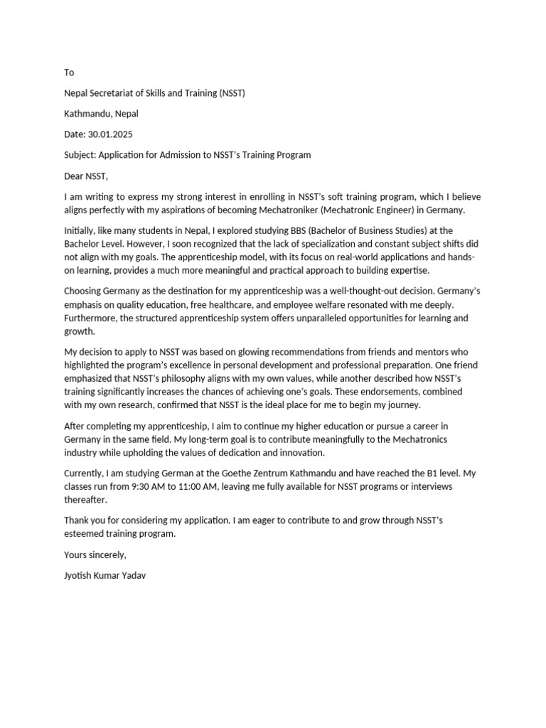 NSST Training Program Application | PDF
