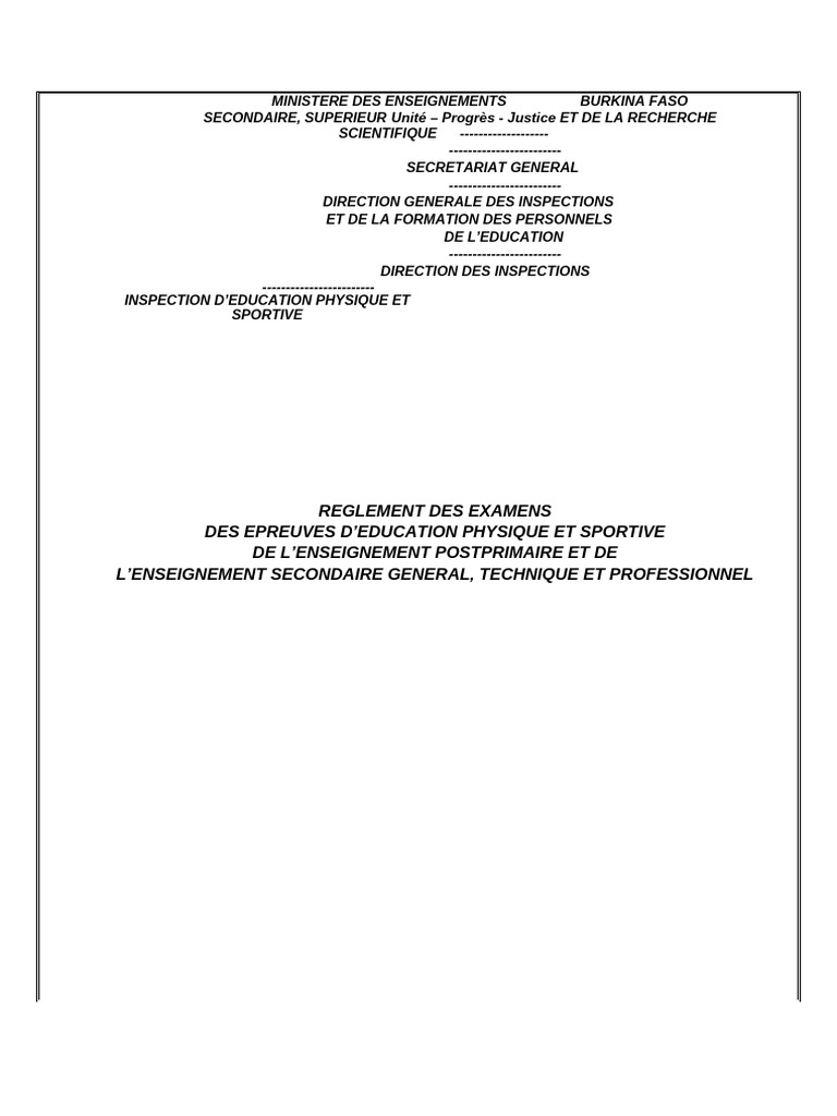 Barème EPS Bac Burkina Faso 2024 | PDF | Nage | Athlétisme
