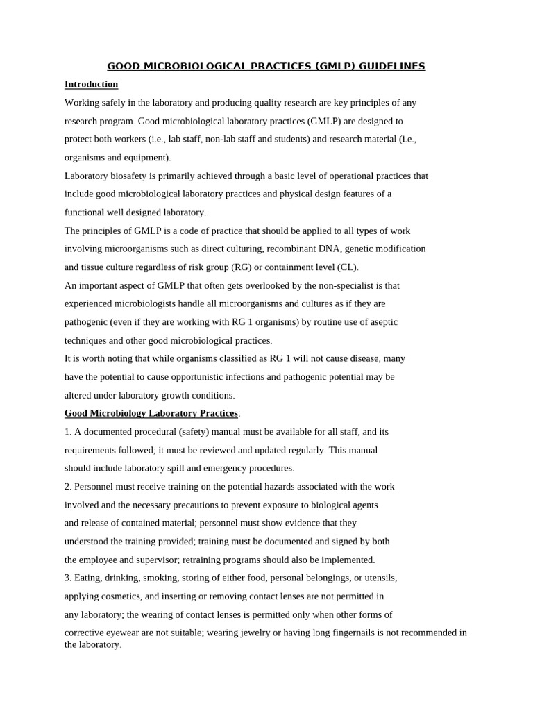 Good Microbiological Practices Guidelines | PDF | Microbiology ...