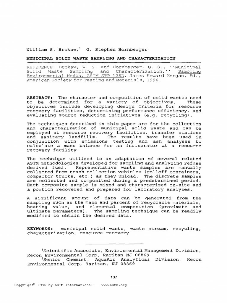 Municipal Solid Waste Sampling and Characterization | PDF | Waste ...