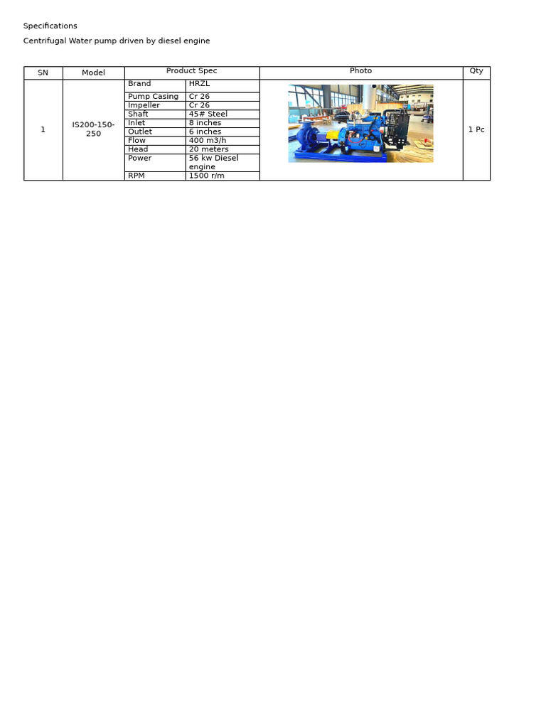 Centrifugal Pump Specification | PDF