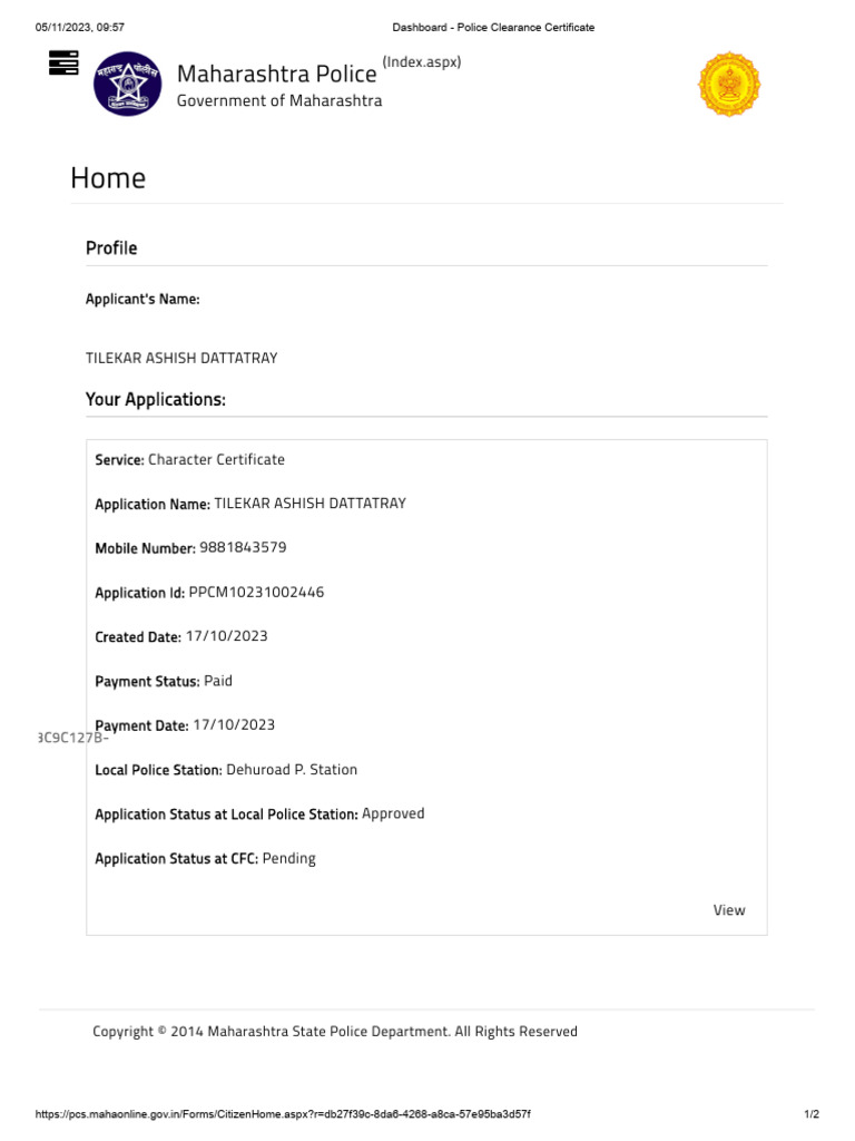 CFC Application Status Pending | PDF