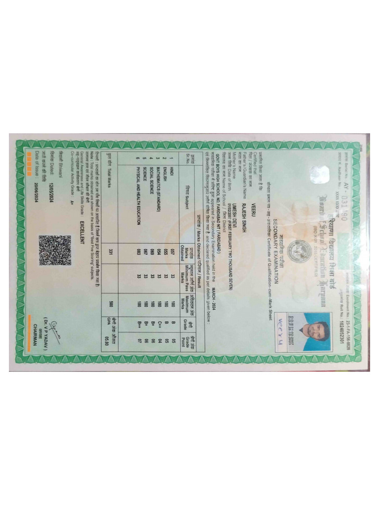 10th Marksheet | PDF