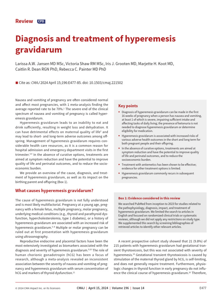 1a. Diagnosis and Treatment of Hyperemesis Gravidarum | PDF