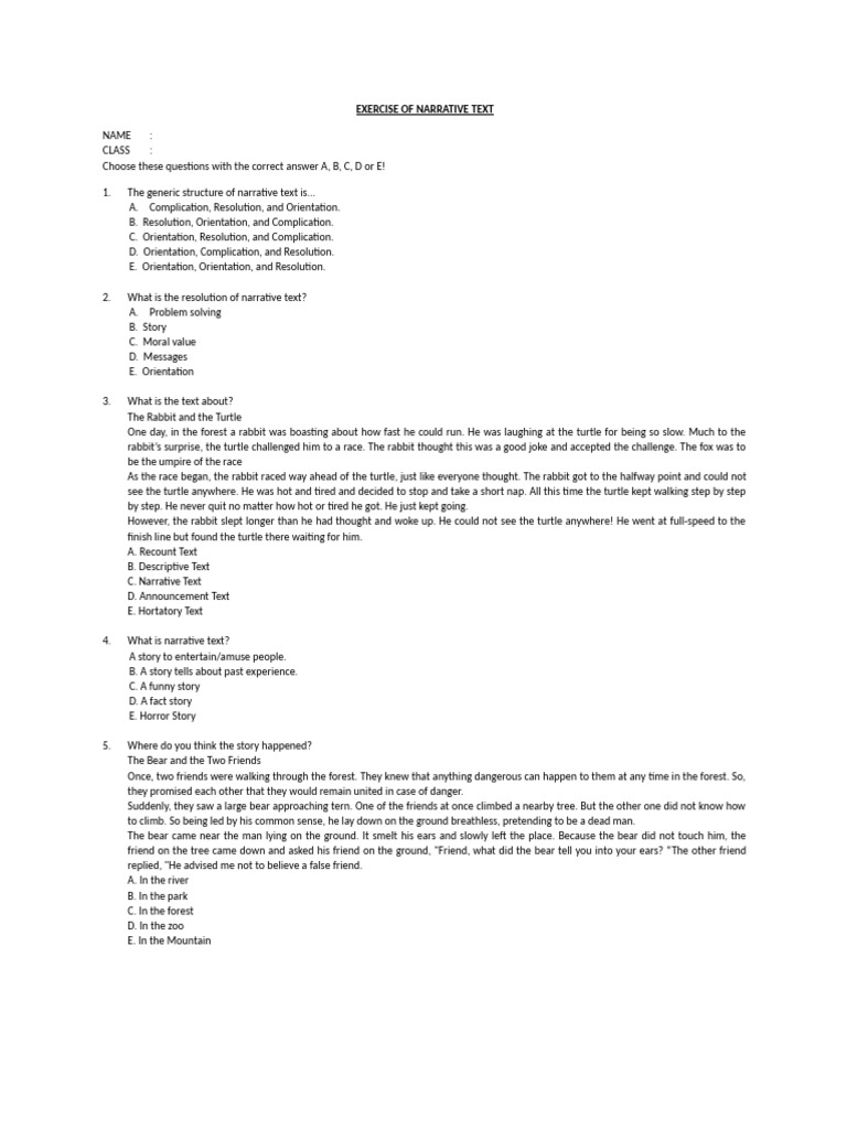 Narrative Text Exercise and Analysis | PDF