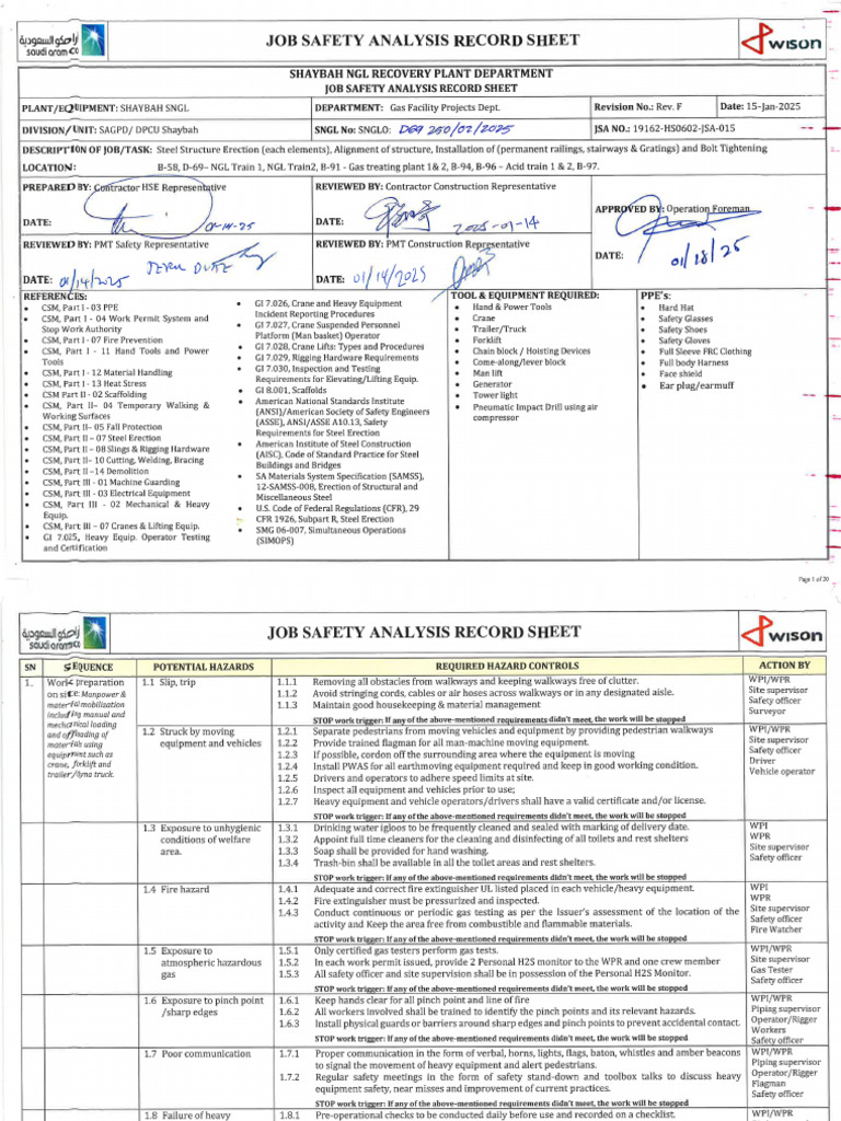 19162-HS0602-JSA-015 - Steel Structure Erection, Alignment ...