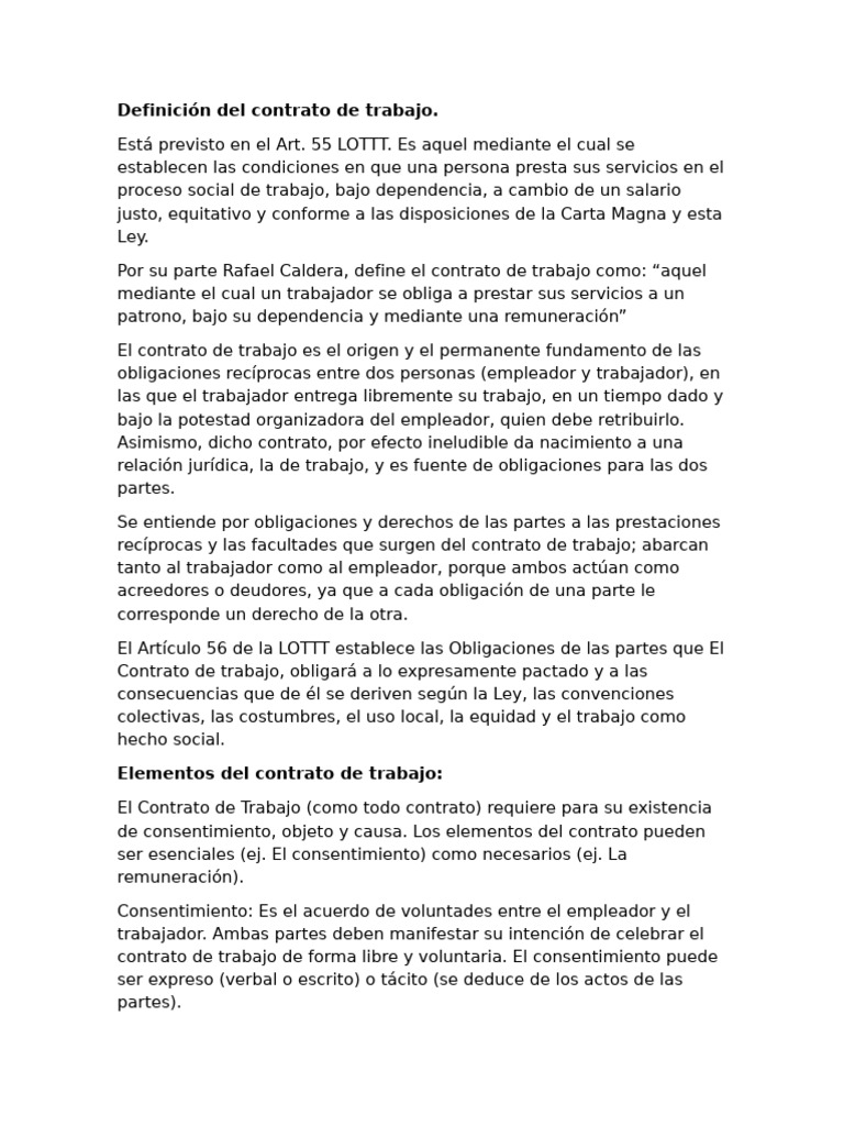 Definición Del Contrato de Trabajo | PDF | Derecho laboral | Justicia
