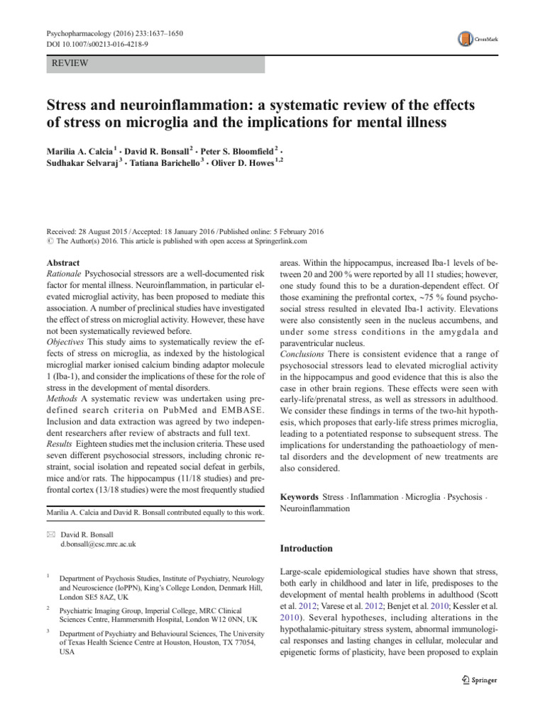 Stress and Neuroinflammation A Systematic Review of The Effects of ...