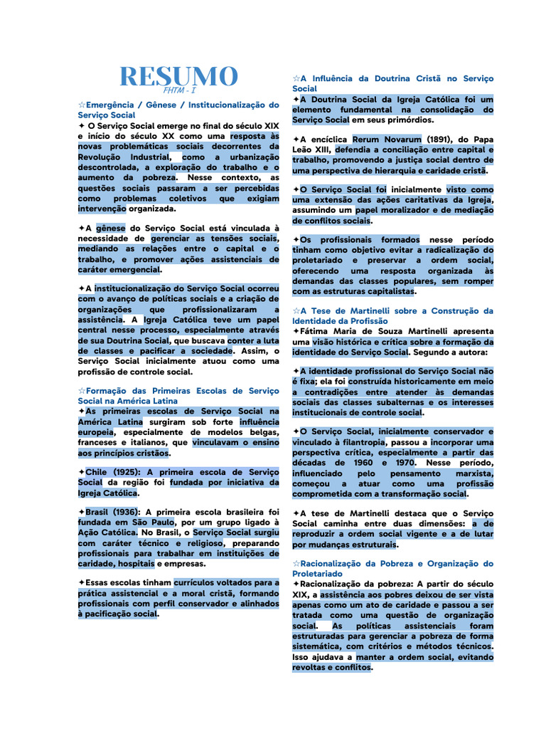 Resumos de FHTM - 1 | PDF | Sociologia | Trabalho social