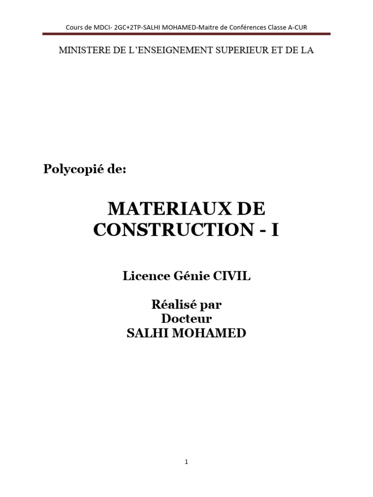 Matériaux de Construction - Cours LMD | PDF | Ciment | Élasticité ...