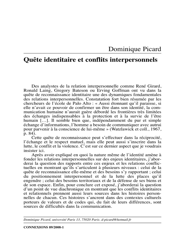 Quête identitaire et conflits relationnels | PDF | Identité (Science ...