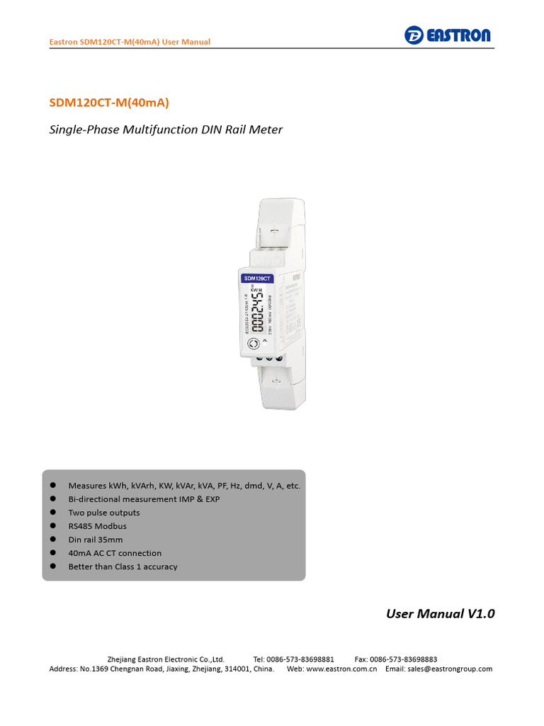 Eastron SDM120CT-M User Manual | PDF | Alternating Current | Mains ...