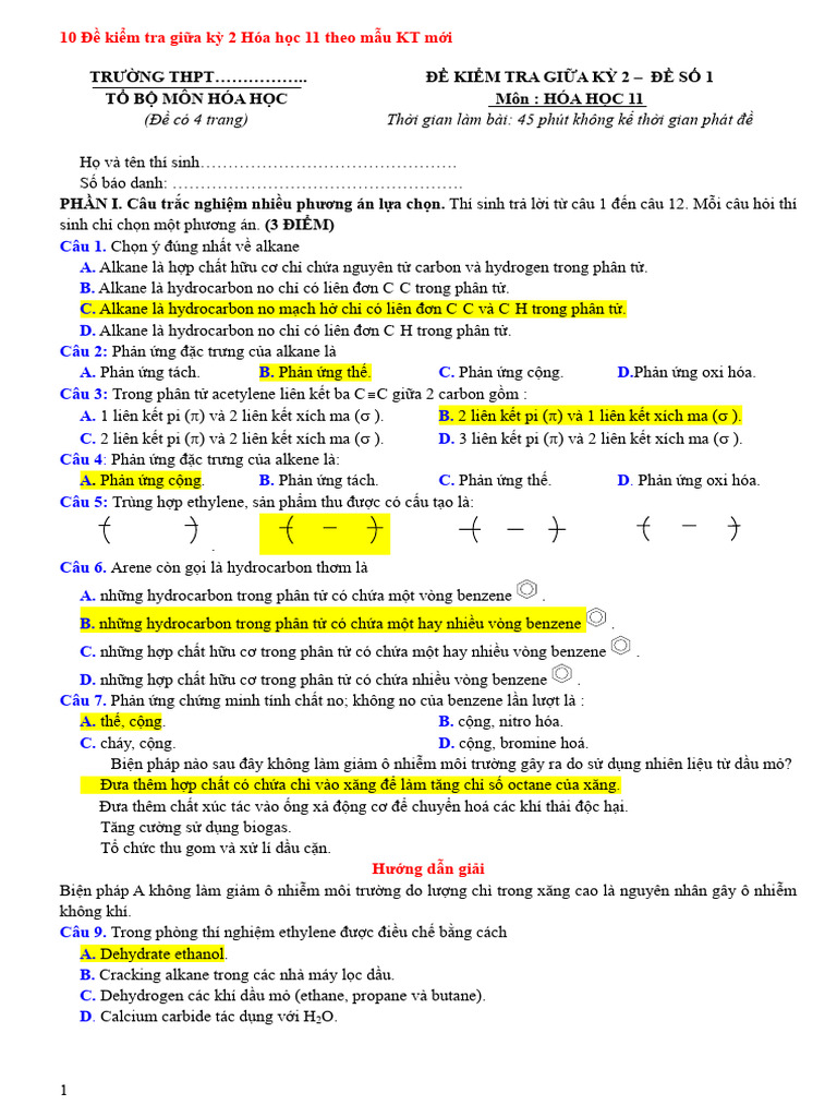 10 de Giua Ky 2 Hoa 11 Kieu Moi (4 Dang Phan I.12 Cau) .Dtt-Giai | PDF