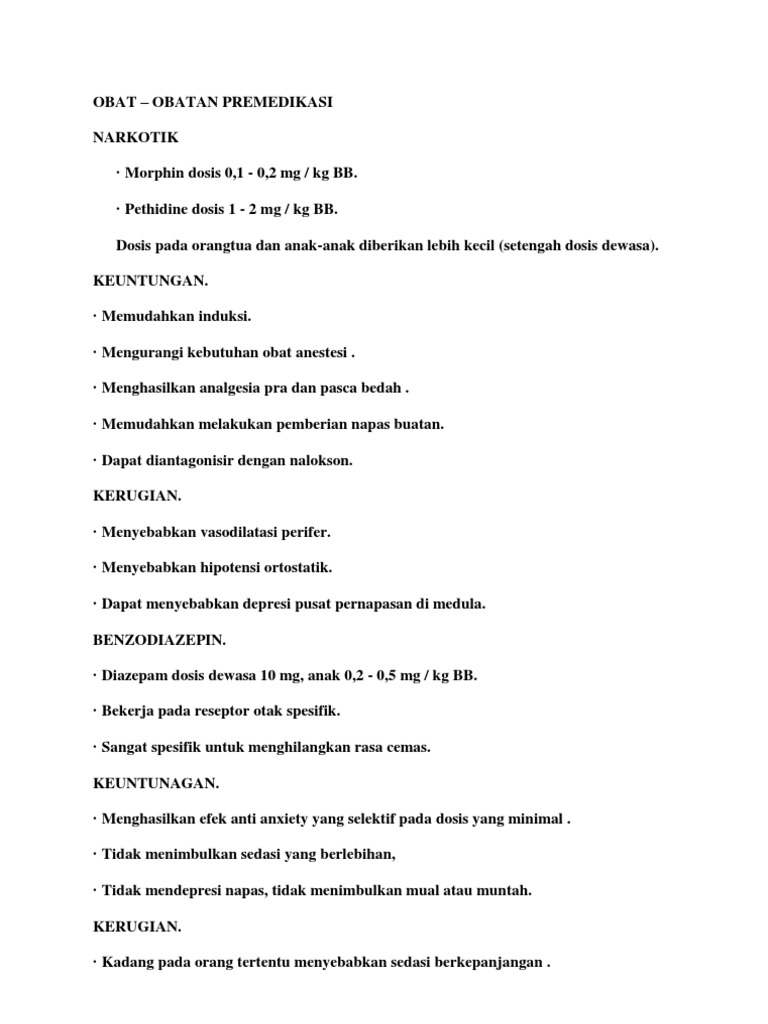Obat Premedikasi Dan Dosisnya | PDF