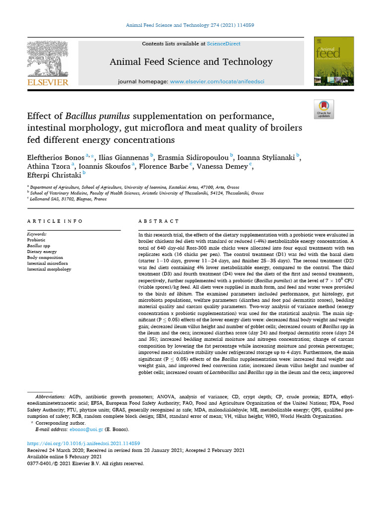 Effect of Bacillus Pumilus Supplementation On Performance | PDF ...