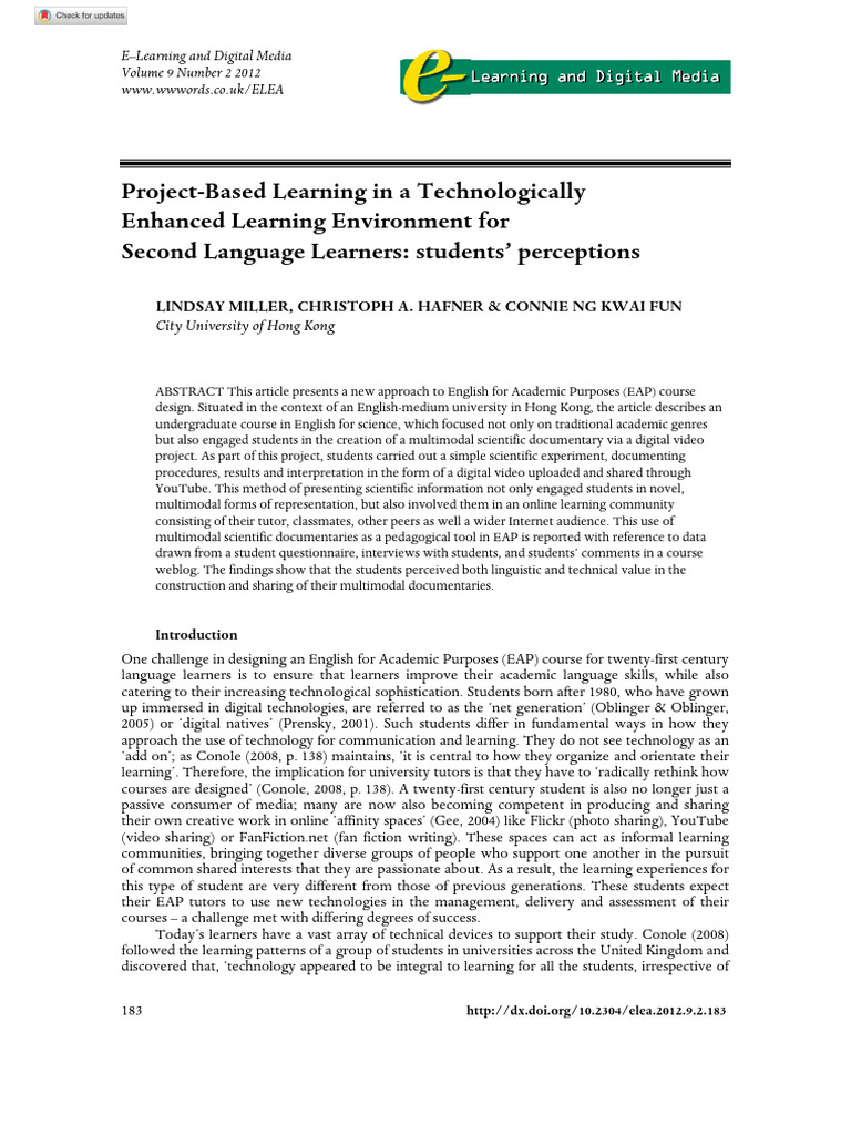 Miller Et Al 2012 Project Based Learning in A Technologically Enhanced ...