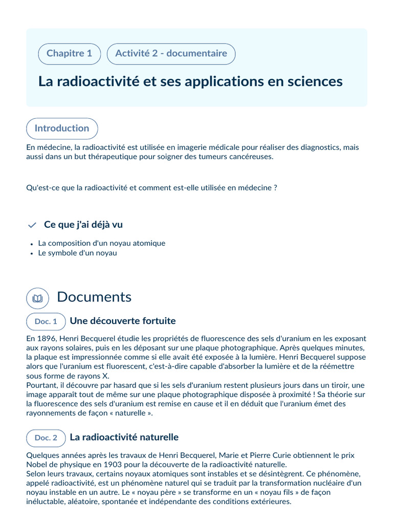 Applications médicales de la radioactivité | PDF | Radioactivité ...