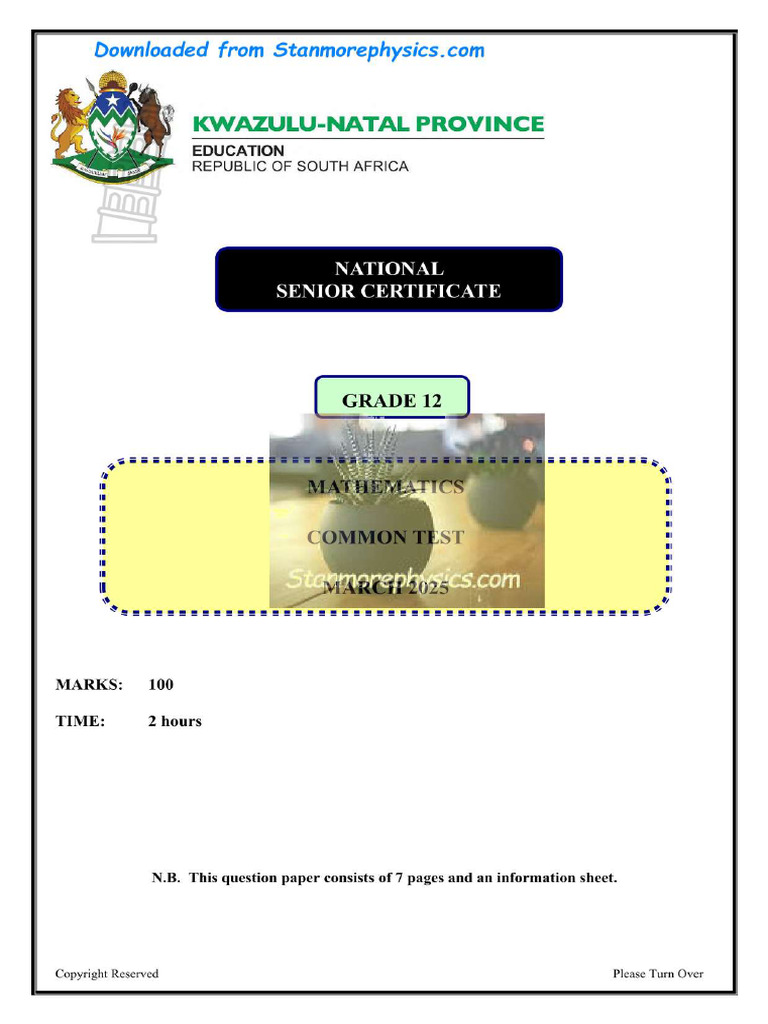 KZN Maths Grade 12 March 2025 QP and Memo | PDF
