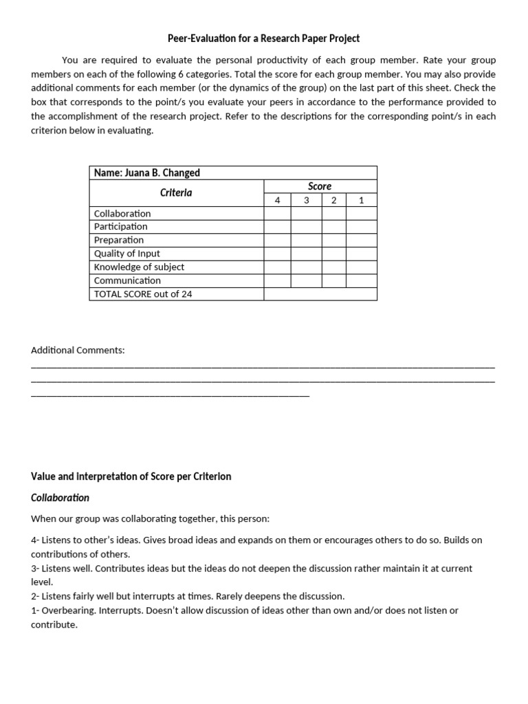 Peer Evaluation for Research Projects | PDF | Information | Communication