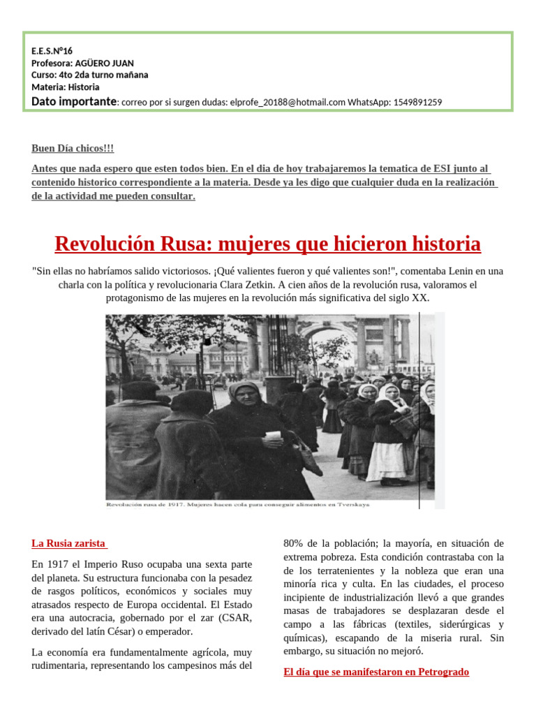 Mujeres en la Revolución Rusa: Historia y ESI | PDF | revolución rusa ...