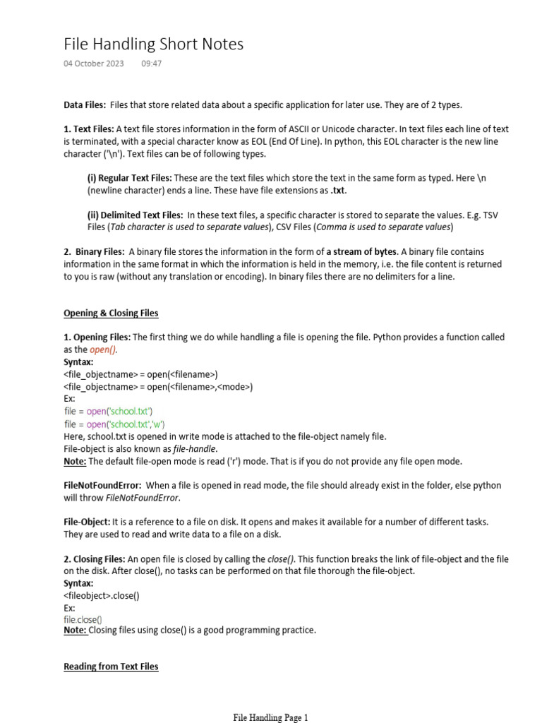 Python File Handling Overview | PDF | Comma Separated Values | Text File