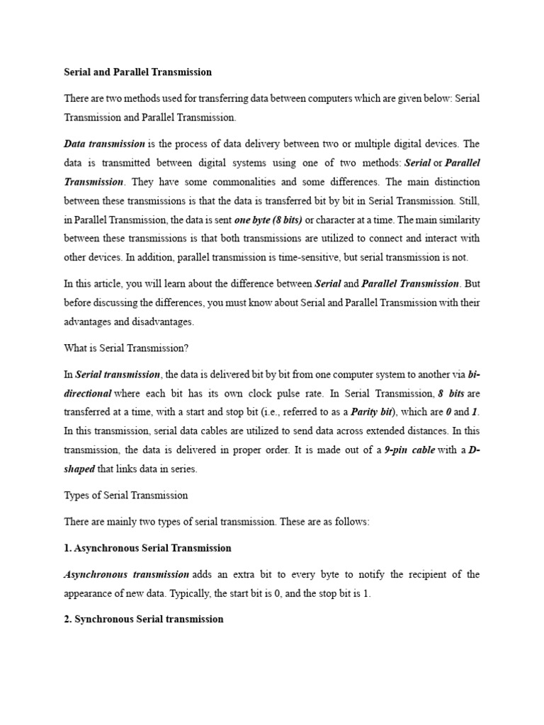 Serial vs. Parallel Data Transmission | PDF | Bit | Electronics