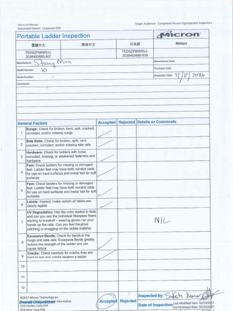 Ladder Inspection 208v | PDF