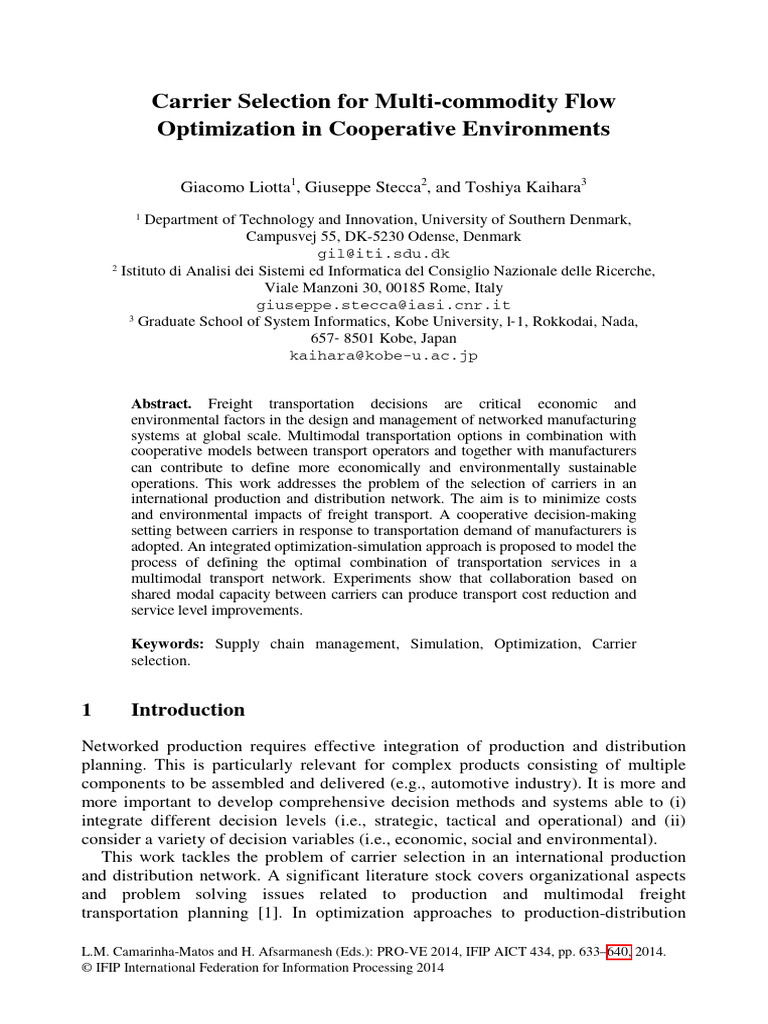 Carrier Selection for Sustainable Freight Optimization | PDF ...