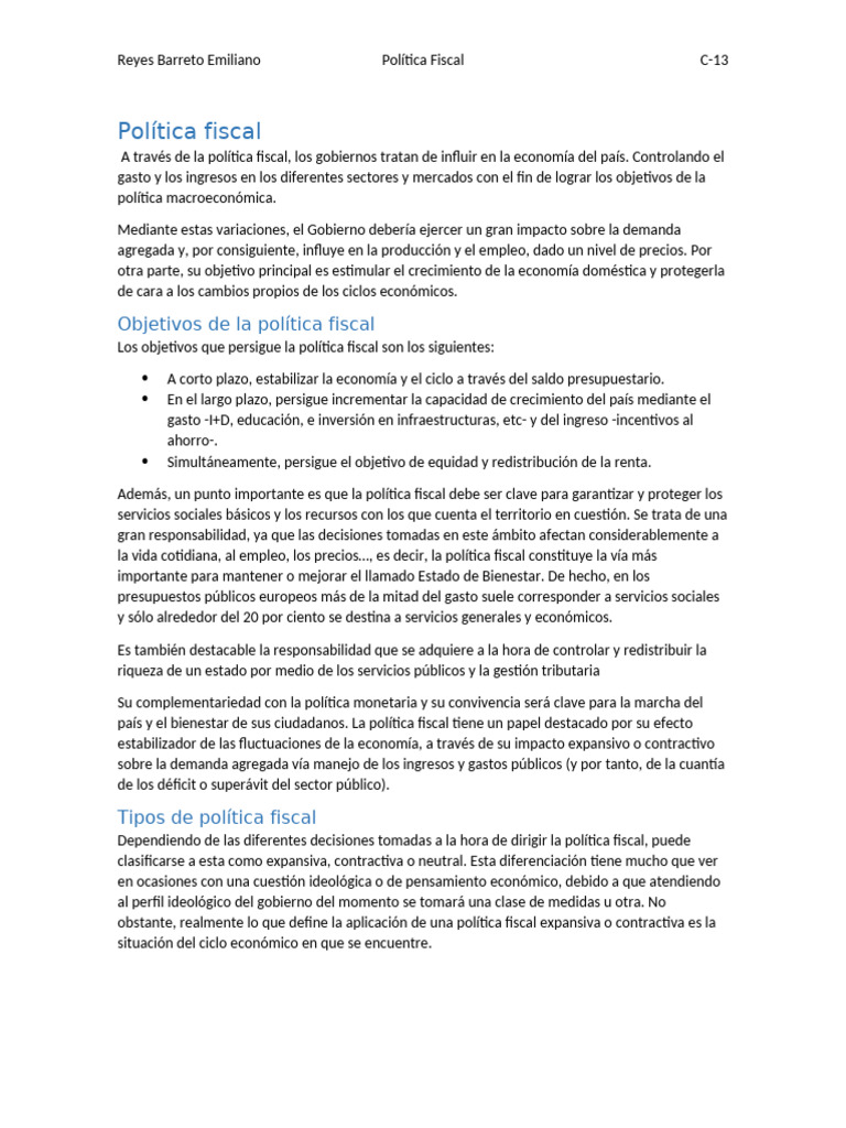 Claves de la Política Fiscal en Economía | PDF | La política fiscal ...