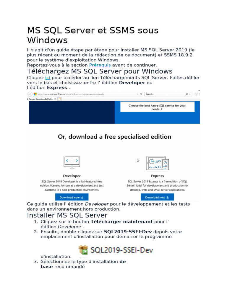 Installation de MS SQL Server 2019 et SSMS | PDF | Microsoft SQL Server ...