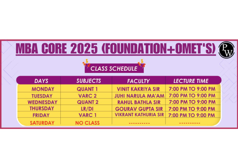 Class Schedule - PDF Only - MBA Core 2025 | PDF