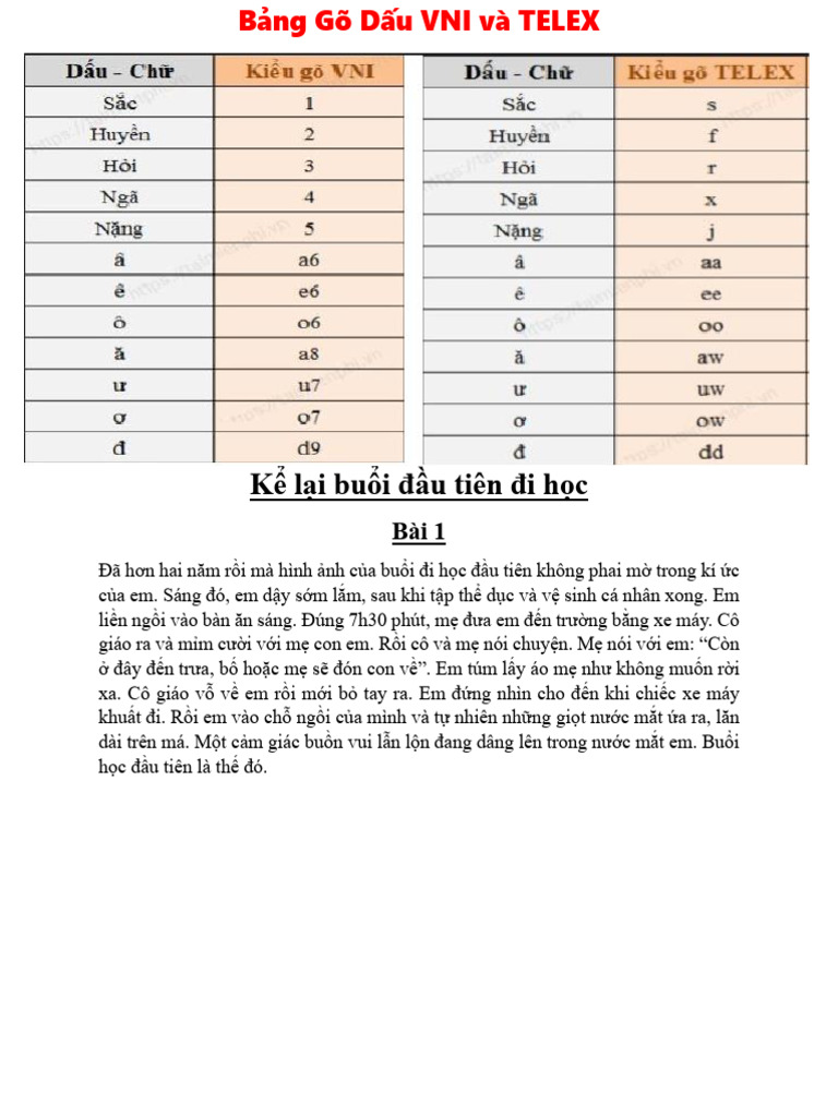 Bảng Gõ Dấu VNI và TELEX | PDF