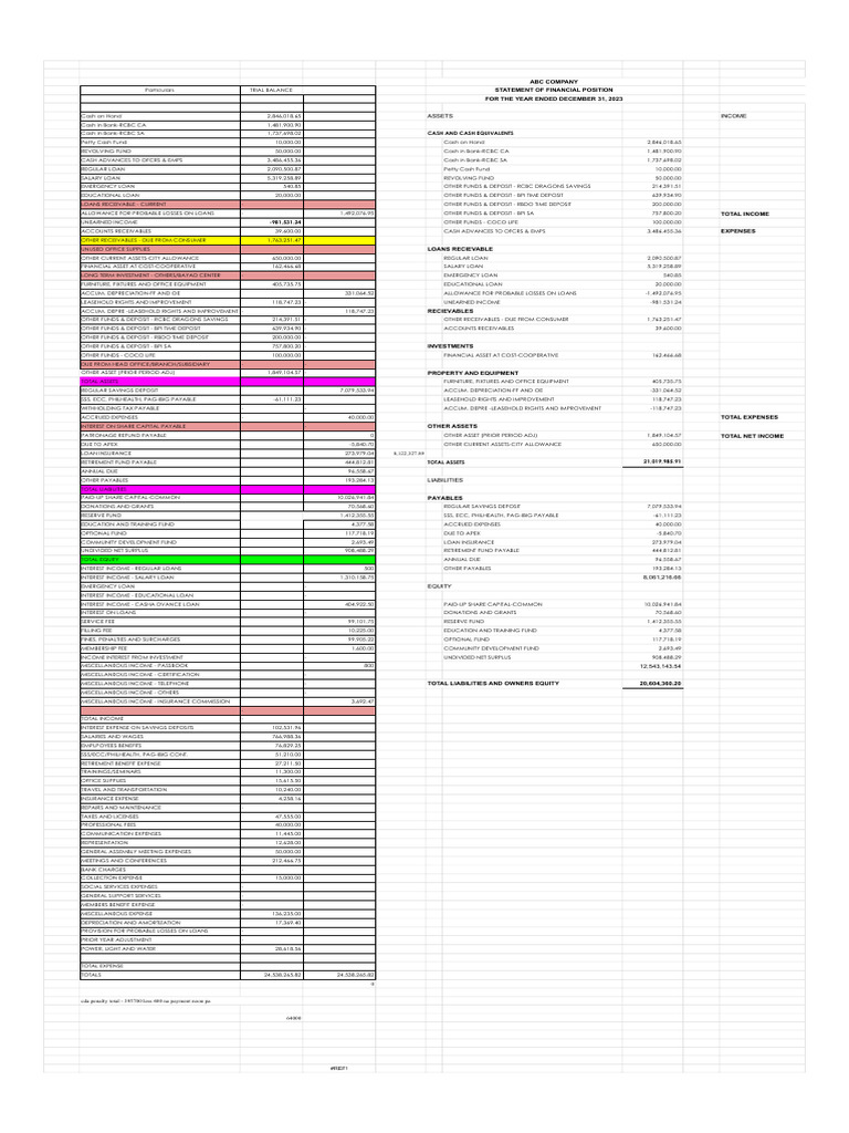 ABC Company Financial Statements 2023 | PDF | Expense | Fee