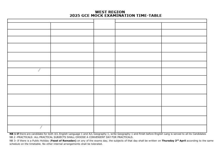 2025 GCE Mock Exam Timetable | PDF | Science