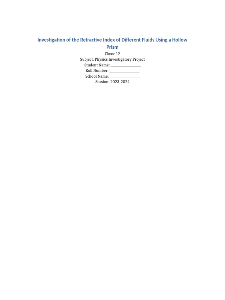 Refractive Index Study Using Hollow Prism | PDF | Refractive Index ...